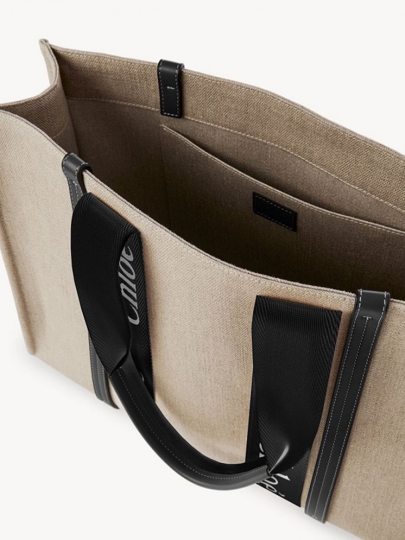 Bolso Tote Chloe Large Woody Negros Azules | CHE-SR13304