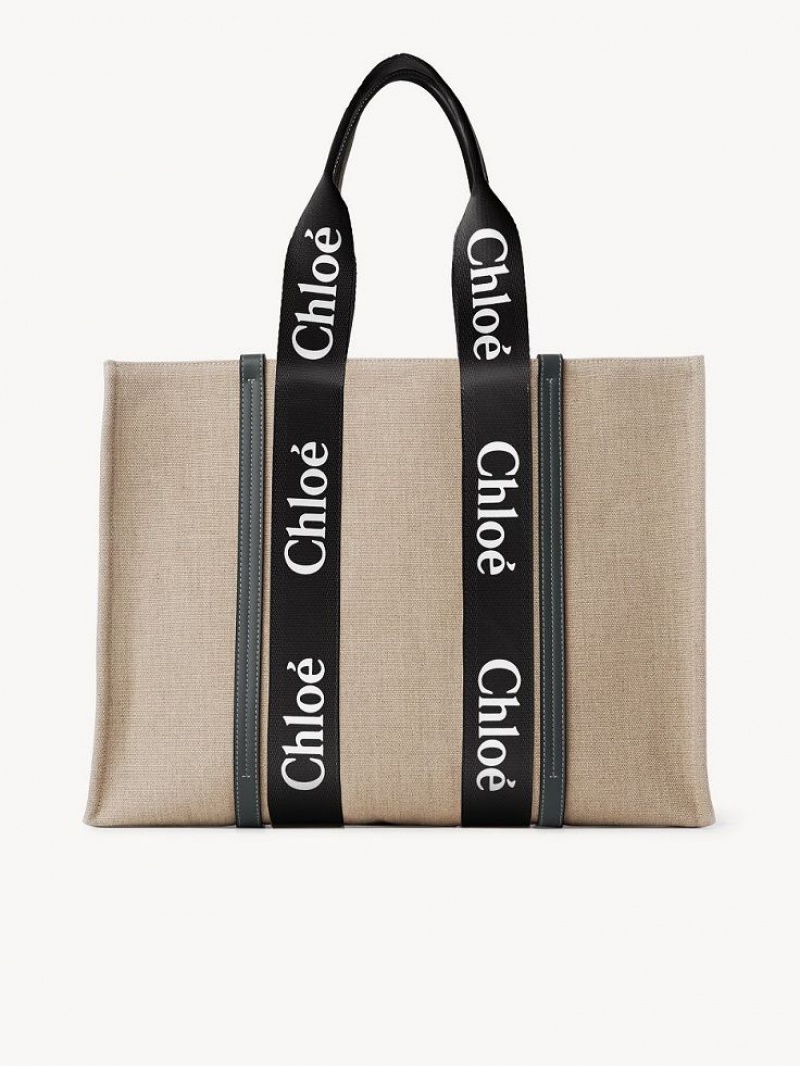 Bolso Tote Chloe Large Woody Negros Azules | CHE-SR13304
