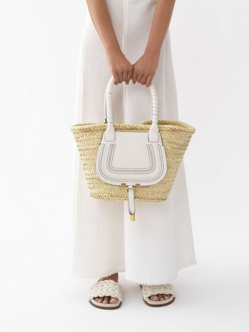Bolso Tote Chloe Medium Marcie Basket Blancos | CHE-SR13291