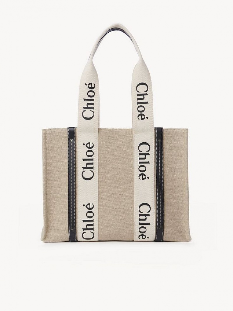 Bolso Tote Chloe Medium Woody Blancos Azules | CHE-SR13356