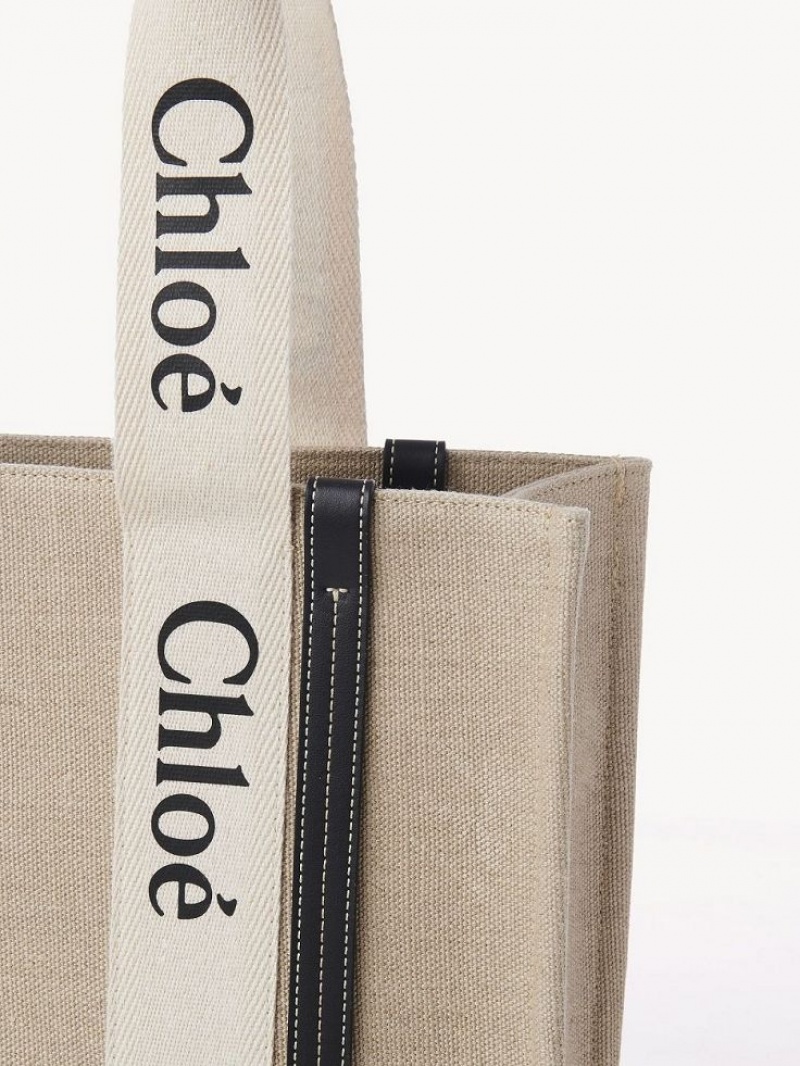 Bolso Tote Chloe Medium Woody Blancos Azules | CHE-SR13356