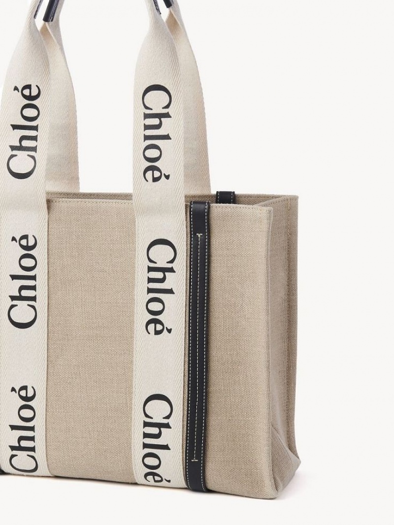 Bolso Tote Chloe Medium Woody Blancos Azules | CHE-SR13356