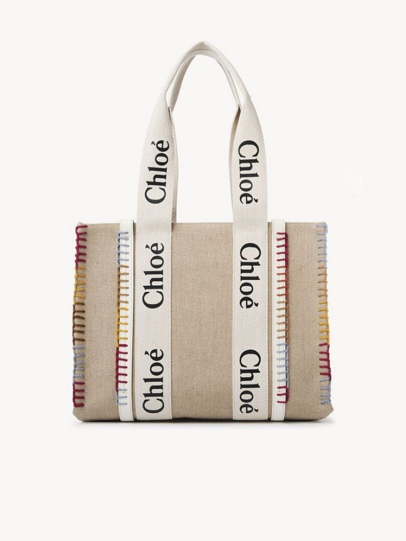 Bolso Tote Chloe Medium Woody Blancos | CHE-SR13295