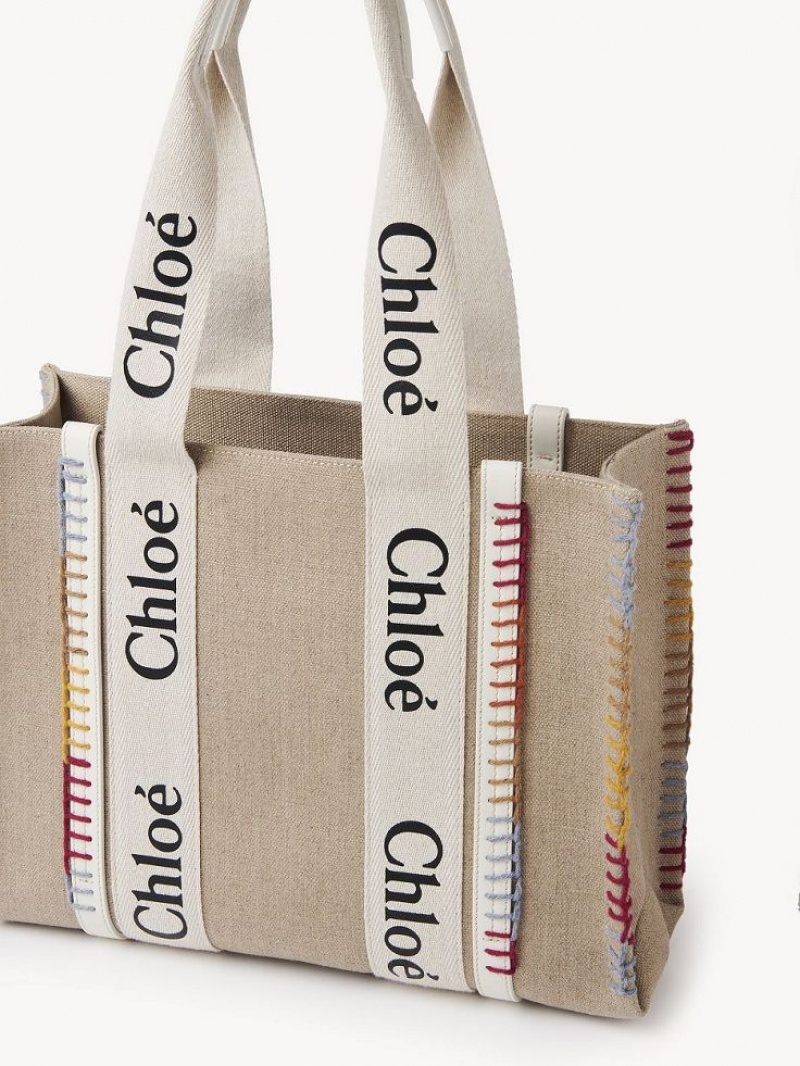Bolso Tote Chloe Medium Woody Blancos | CHE-SR13295
