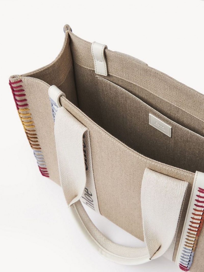 Bolso Tote Chloe Medium Woody Blancos | CHE-SR13295