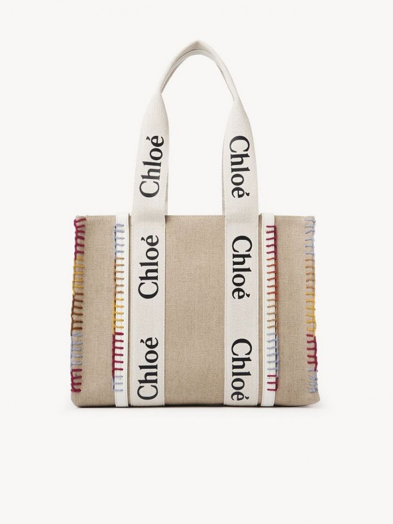 Bolso Tote Chloe Medium Woody Blancos | CHE-SR13295