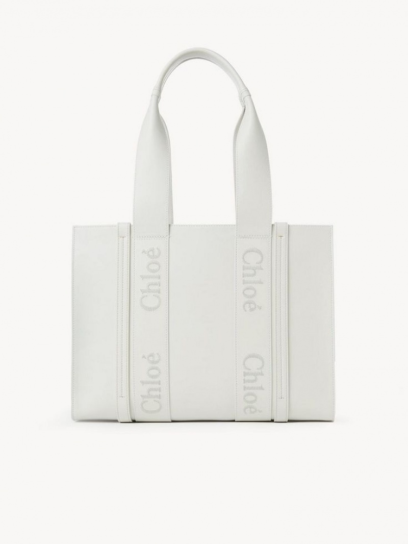 Bolso Tote Chloe Medium Woody Blancos | CHE-SR13300