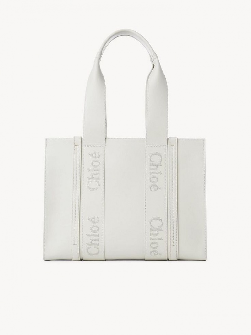 Bolso Tote Chloe Medium Woody Blancos | CHE-SR13300