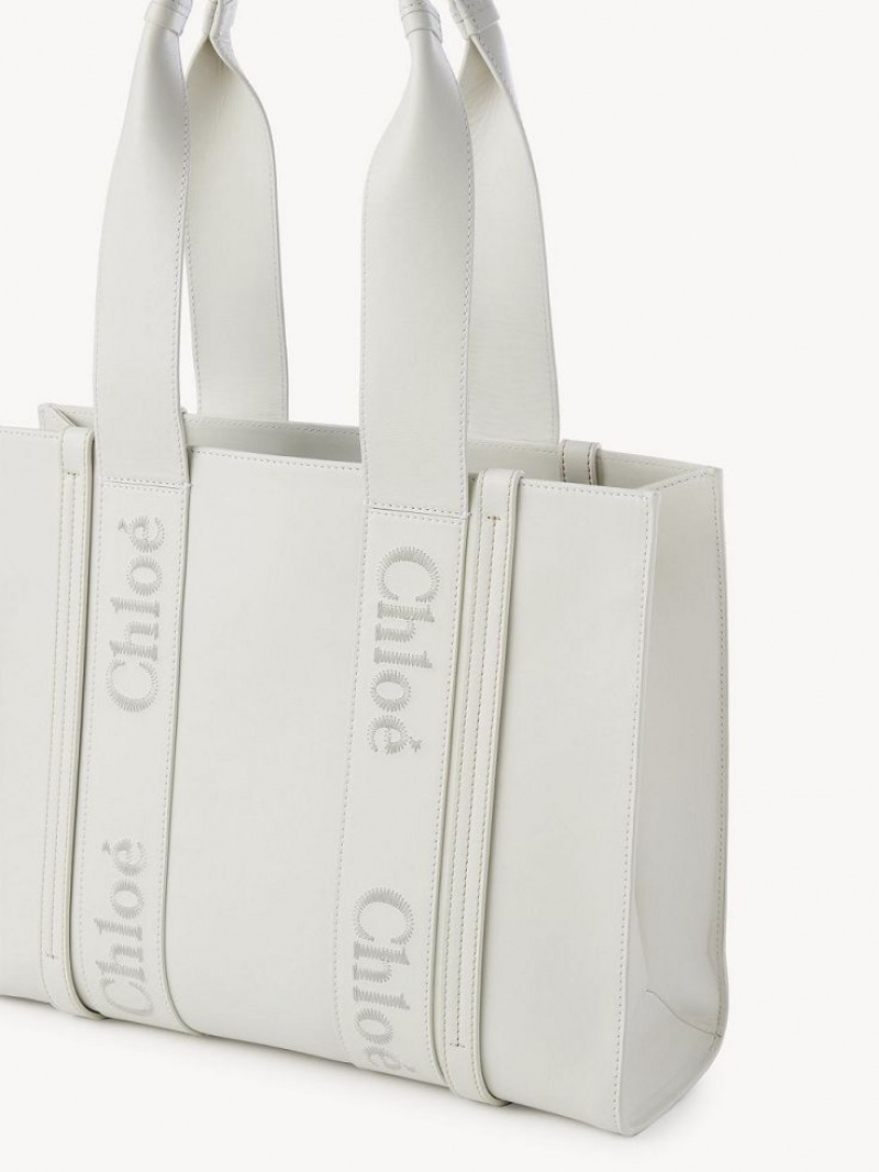 Bolso Tote Chloe Medium Woody Blancos | CHE-SR13300
