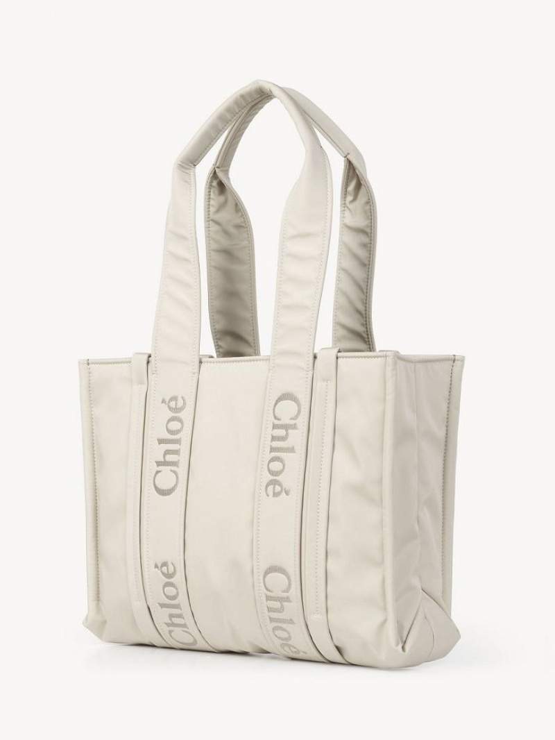Bolso Tote Chloe Medium Woody Blancos | CHE-SR13288