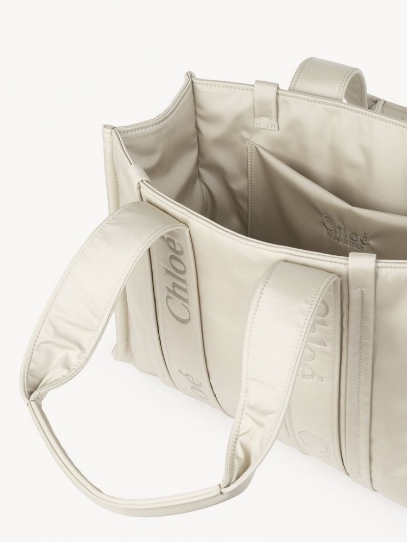 Bolso Tote Chloe Medium Woody Blancos | CHE-SR13288