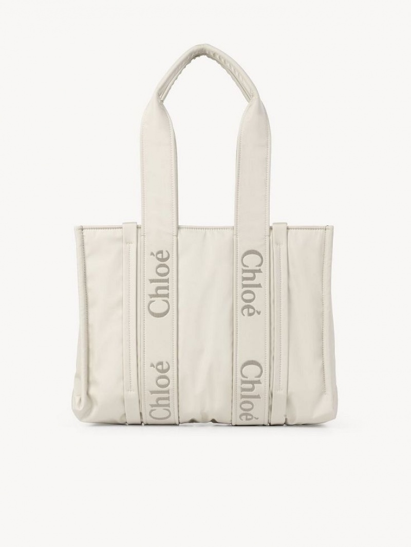 Bolso Tote Chloe Medium Woody Blancos | CHE-SR13288