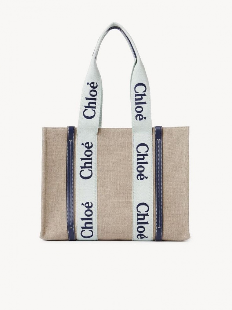 Bolso Tote Chloe Medium Woody Verdes Azules | CHE-SR13365