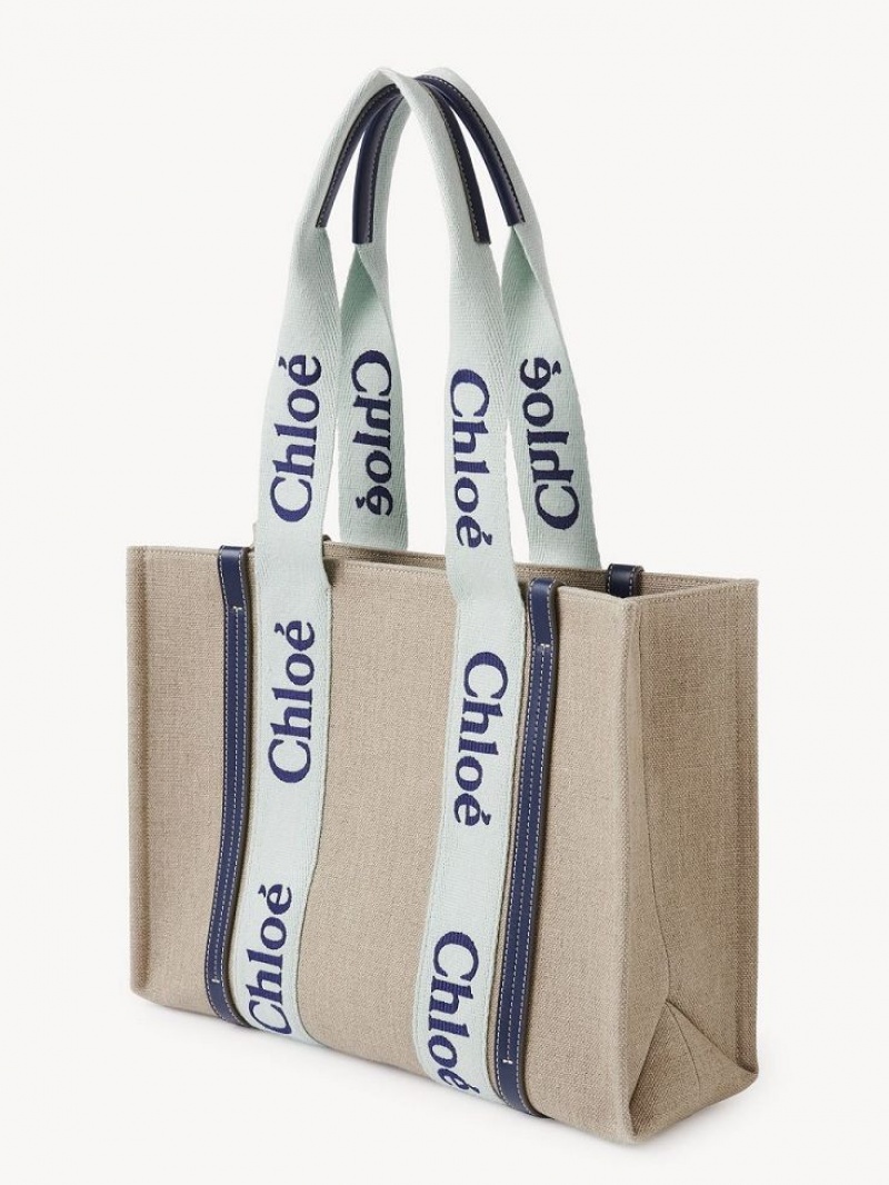 Bolso Tote Chloe Medium Woody Verdes Azules | CHE-SR13365