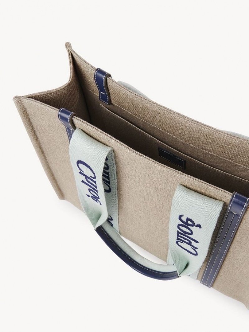Bolso Tote Chloe Medium Woody Verdes Azules | CHE-SR13365