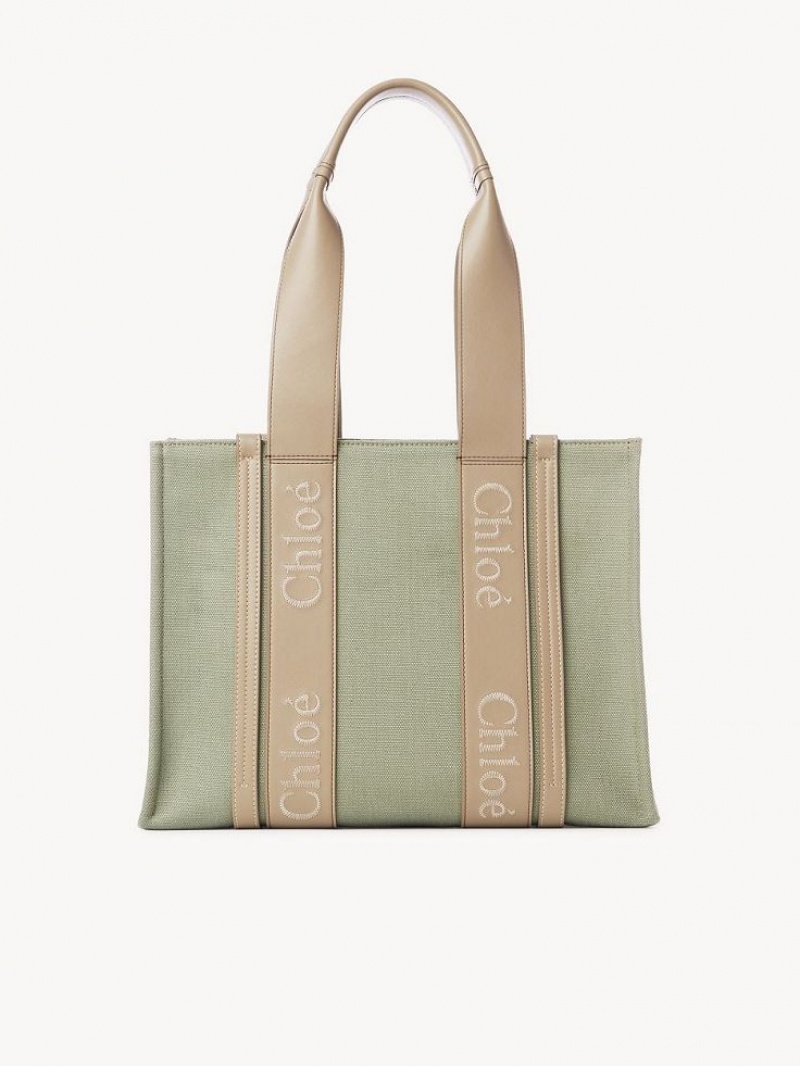 Bolso Tote Chloe Medium Woody Verdes | CHE-SR13314