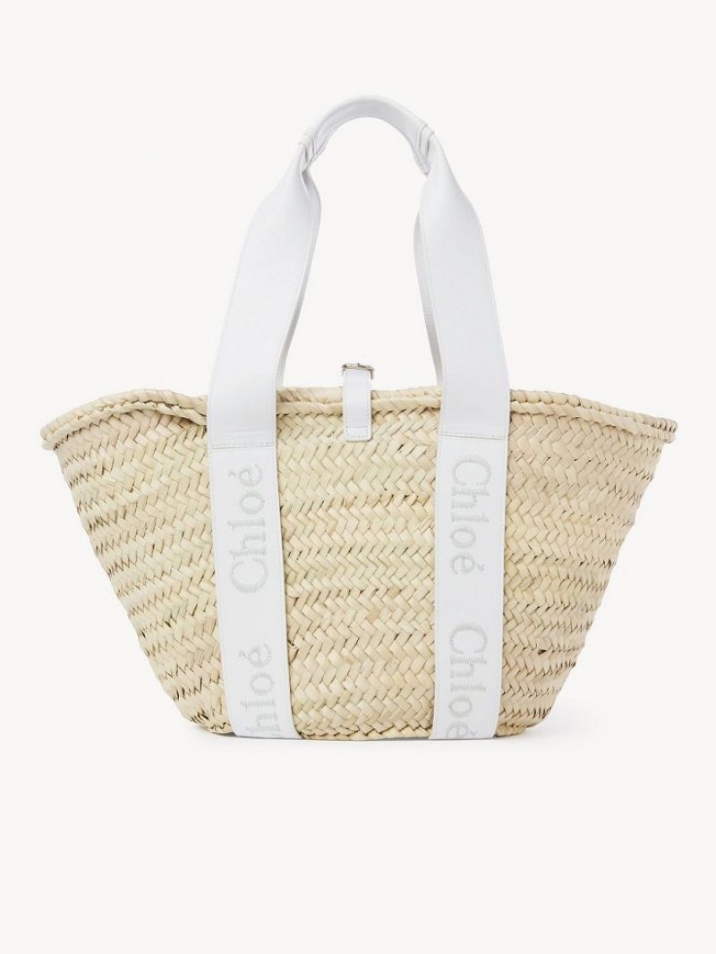 Bolso Tote Chloe Sense Medium Basket Blancos | CHE-SR13381