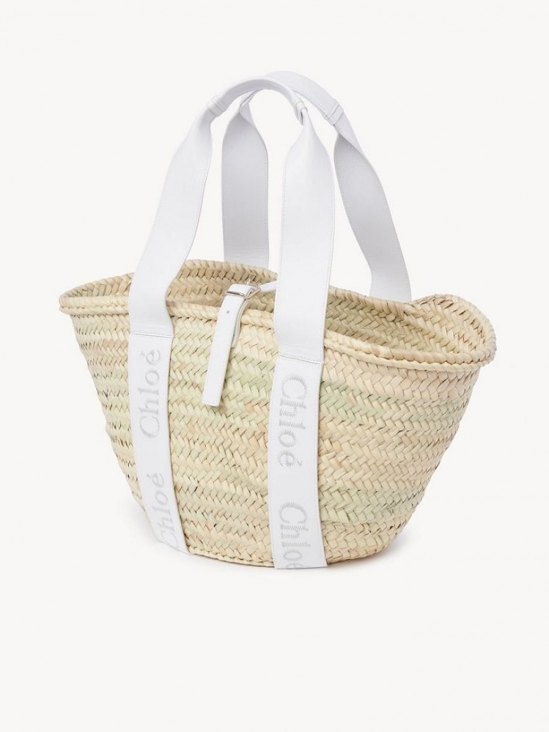 Bolso Tote Chloe Sense Medium Basket Blancos | CHE-SR13381