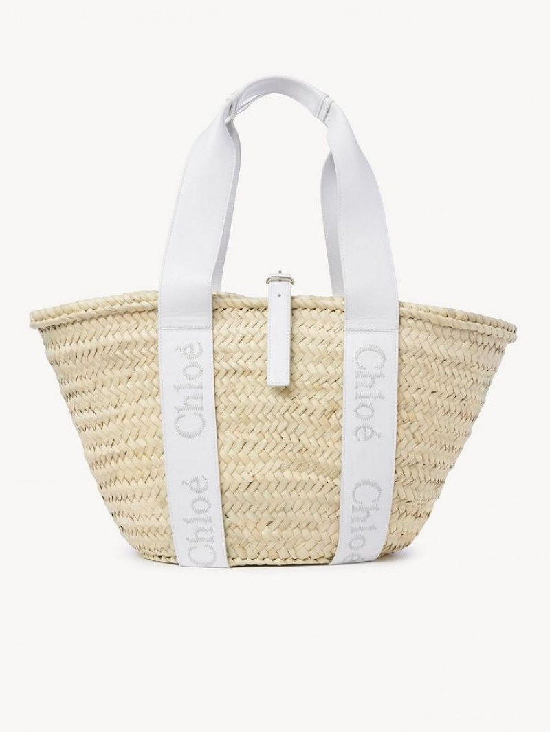 Bolso Tote Chloe Sense Medium Basket Blancos | CHE-SR13381