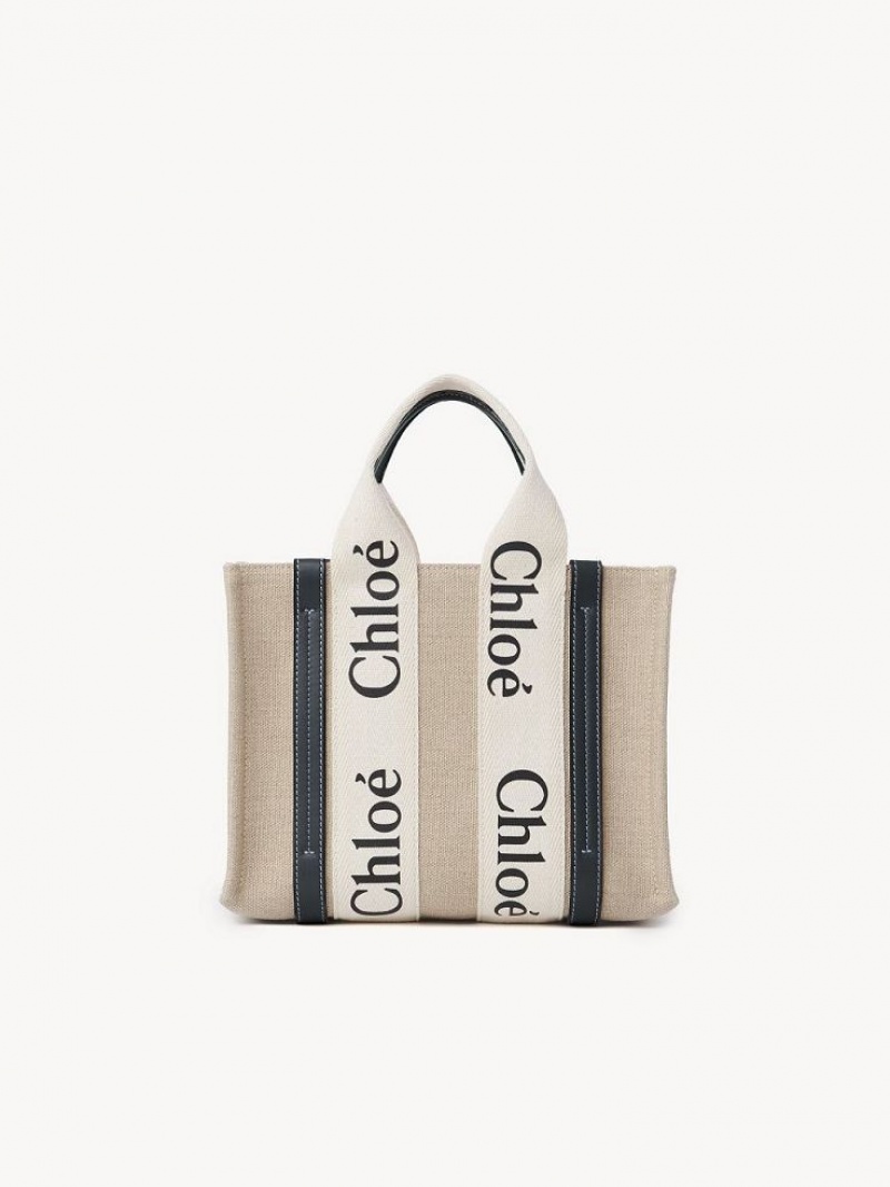 Bolso Tote Chloe Small Woody Blancos Azules | CHE-SR13366