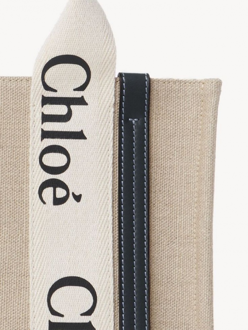 Bolso Tote Chloe Small Woody Blancos Azules | CHE-SR13366