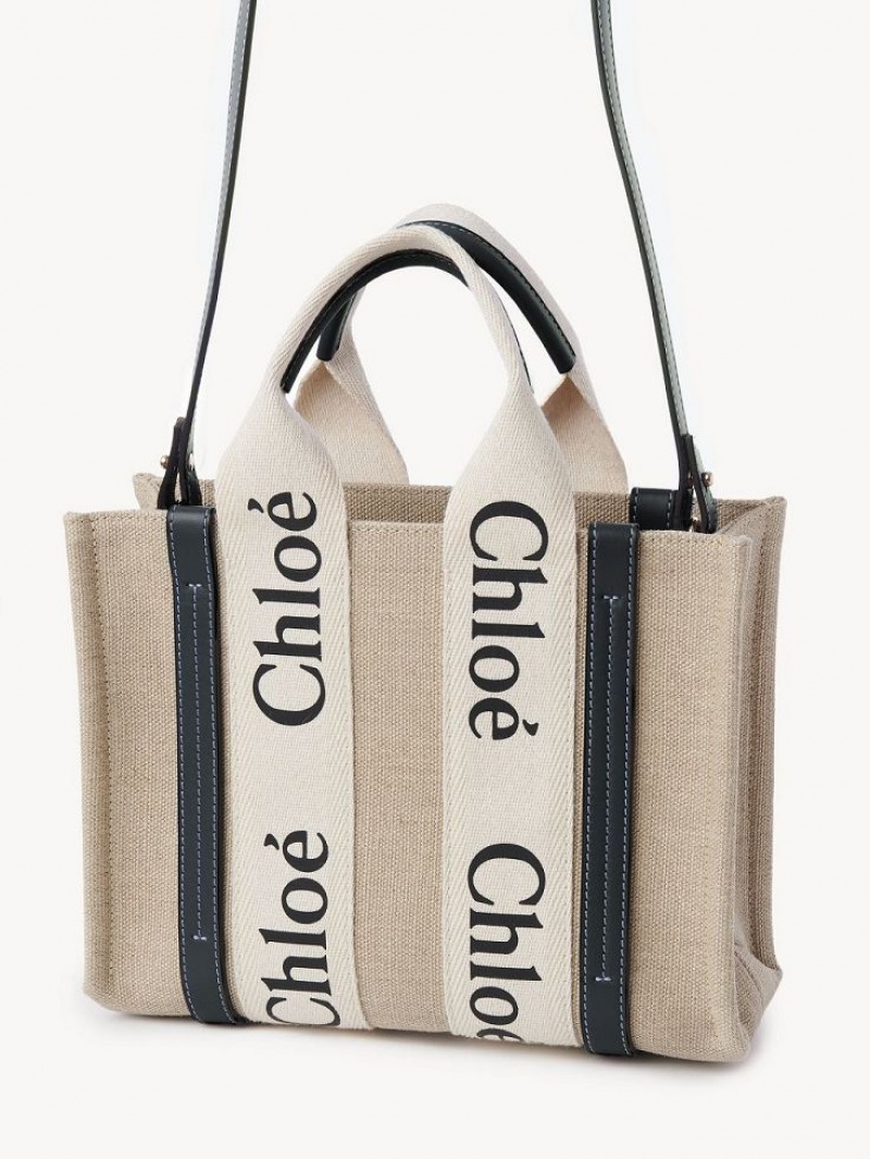 Bolso Tote Chloe Small Woody Blancos Azules | CHE-SR13366