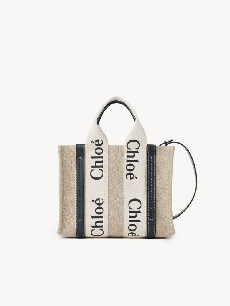 Bolso Tote Chloe Small Woody Blancos Azules | CHE-SR13366