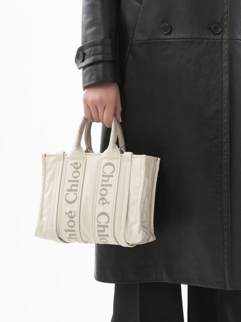 Bolso Tote Chloe Small Woody Blancos | CHE-SR13363