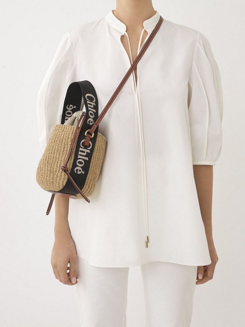 Bolsos Cruzados Chloe Small Woody Basket Negros Beige | CHE-SR13566