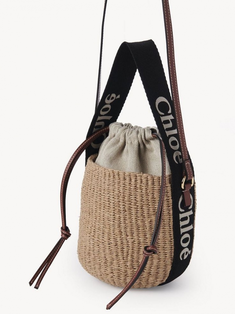 Bolsos Cruzados Chloe Small Woody Basket Negros Beige | CHE-SR13566