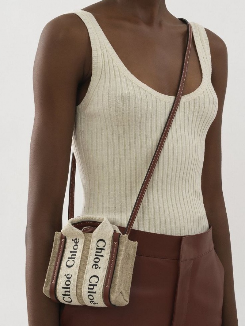 Bolsos Cruzados Chloe Woody Nano Blancos Marrom | CHE-SR13495