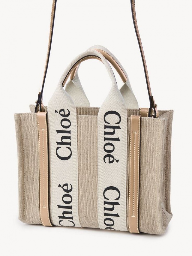 Bolsos Mini Chloe Small Woody Tote Blancos Beige | CHE-SR13670