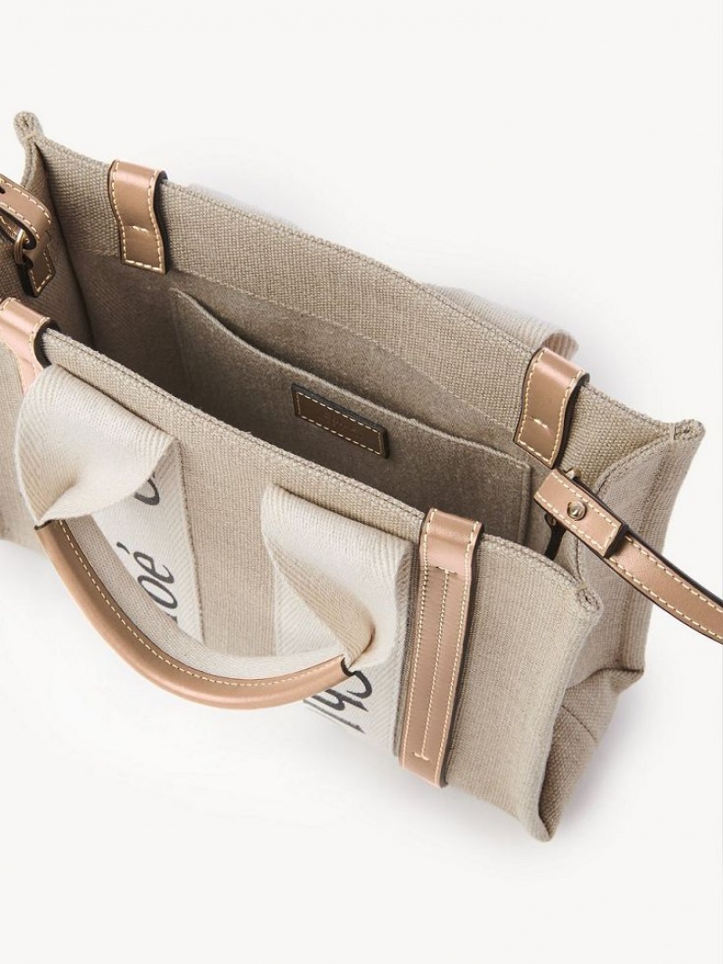 Bolsos Mini Chloe Small Woody Tote Blancos Beige | CHE-SR13670