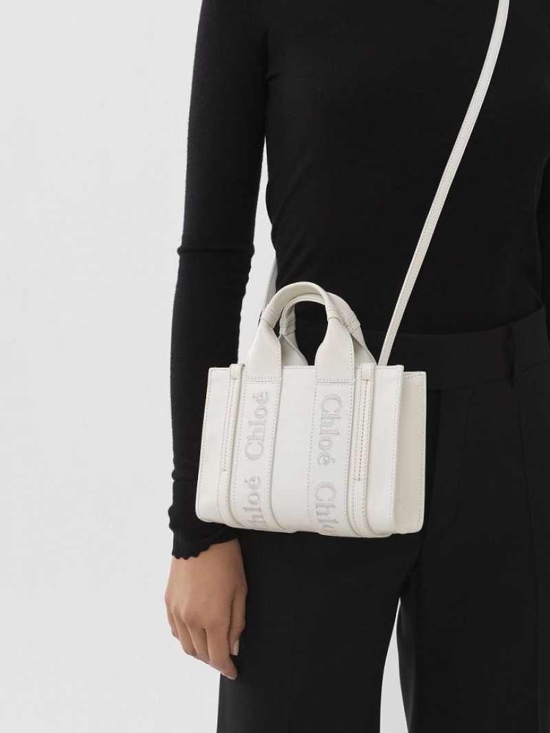 Bolsos Mini Chloe Woody Tote 1 Blancos | CHE-SR13681