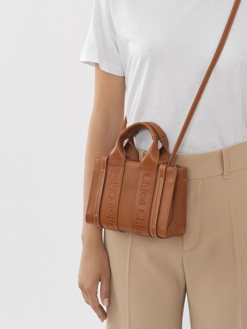 Bolsos Mini Chloe Woody Tote 1 Marrom | CHE-SR13726