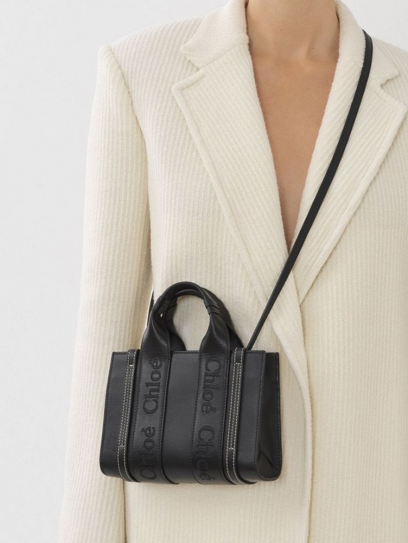 Bolsos Mini Chloe Woody Tote 1 Negros | CHE-SR13727