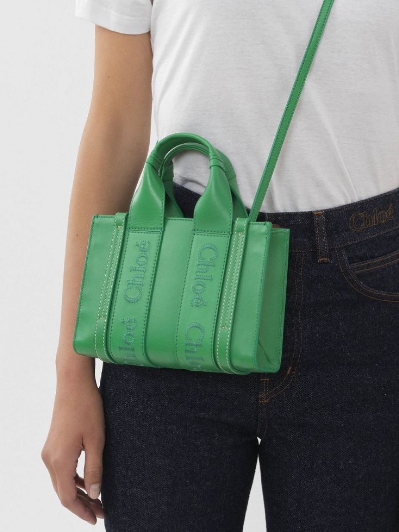 Bolsos Mini Chloe Woody Tote 1 Verdes | CHE-SR13698