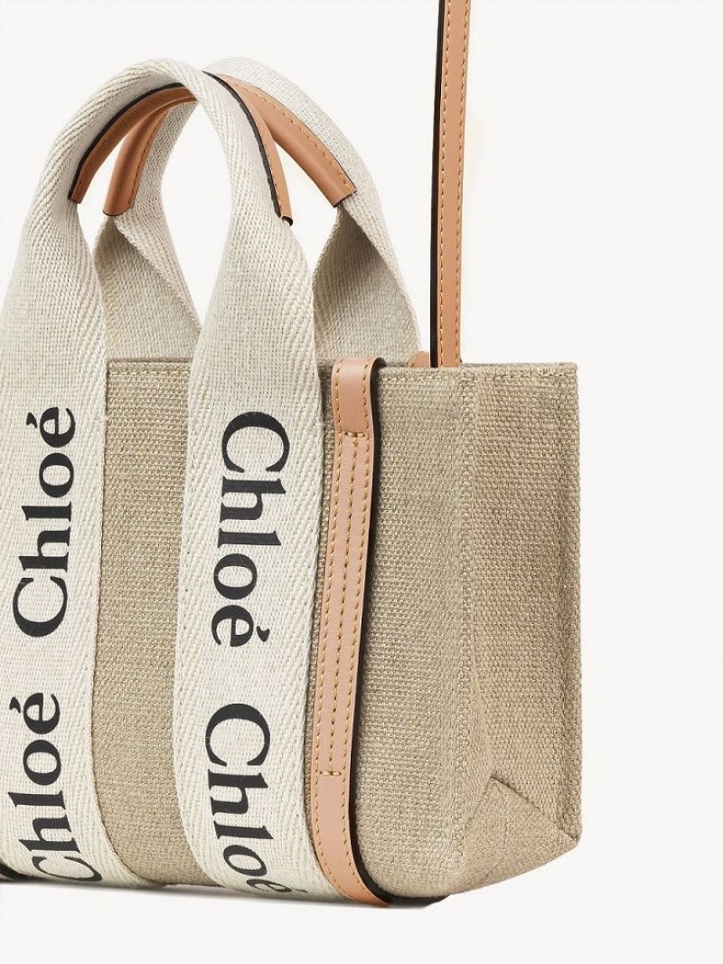 Bolsos Mini Chloe Woody Tote 3 Blancos Beige | CHE-SR13720