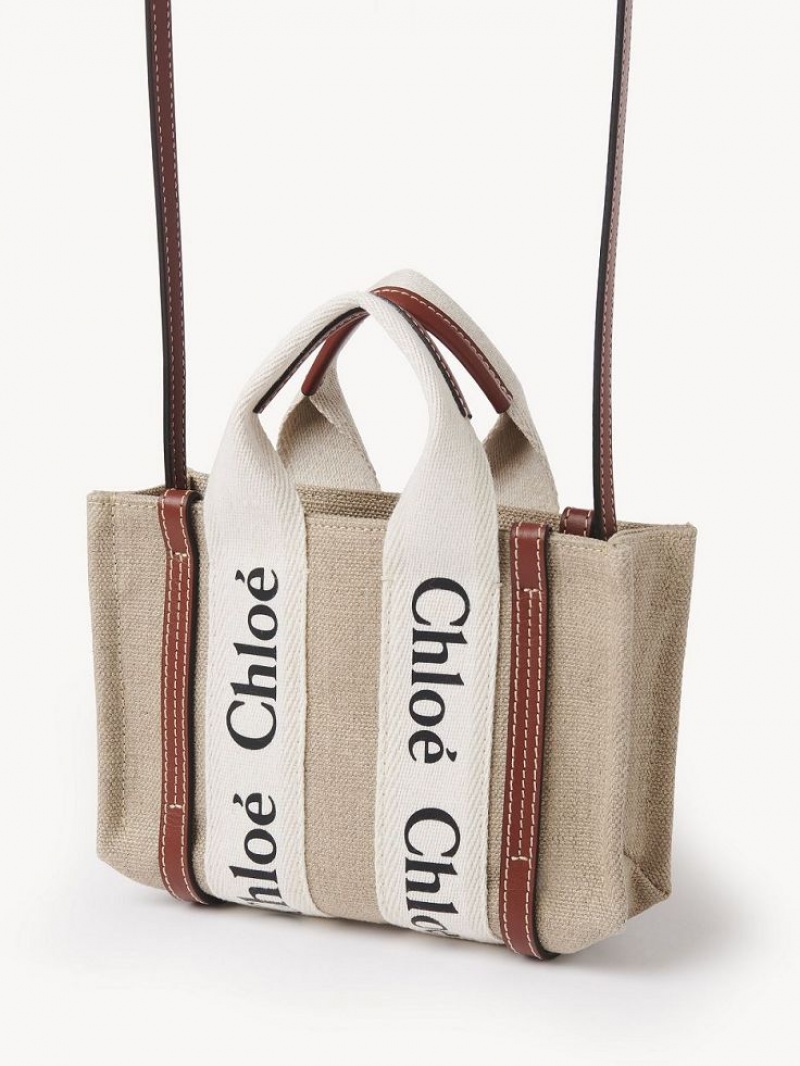 Bolsos Mini Chloe Woody Tote 3 Blancos Marrom | CHE-SR13723