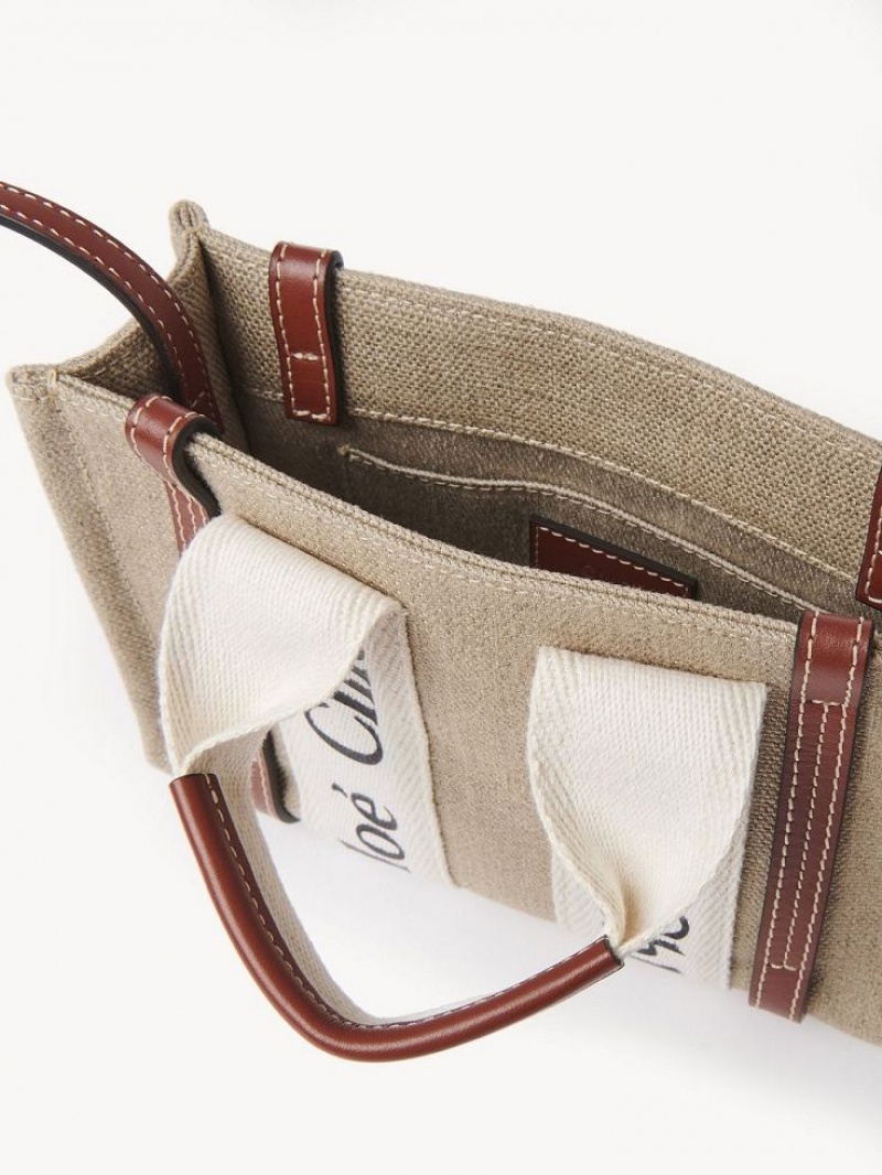 Bolsos Mini Chloe Woody Tote 3 Blancos Marrom | CHE-SR13723