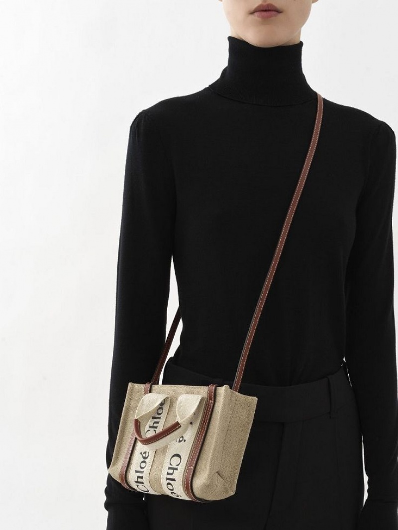 Bolsos Mini Chloe Woody Tote 3 Blancos Marrom | CHE-SR13723