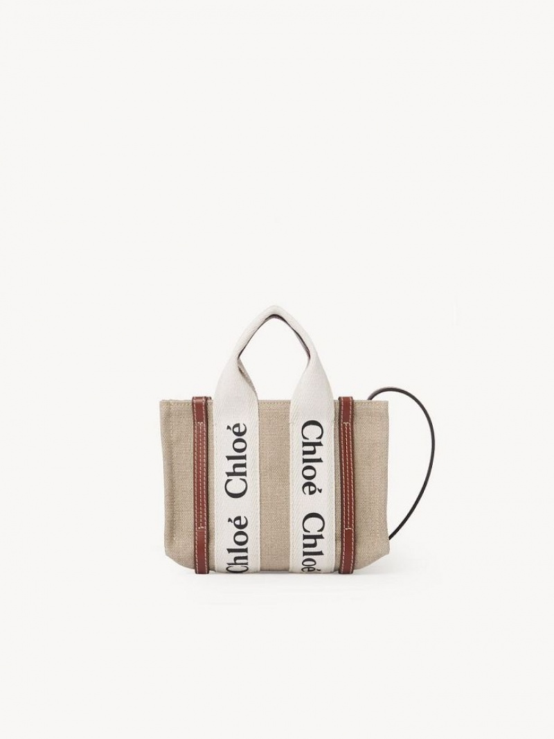 Bolsos Mini Chloe Woody Tote 3 Blancos Marrom | CHE-SR13723