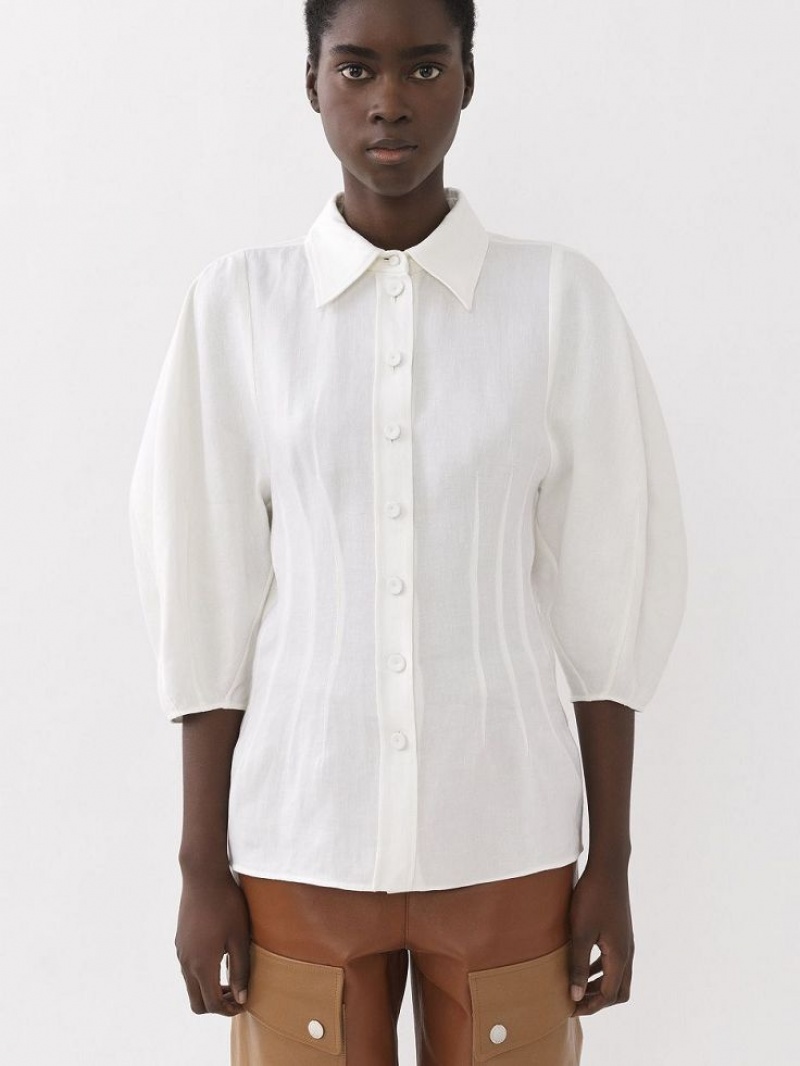Camisas Chloe Balloon-sleeve Blancos | CHE-SR13874