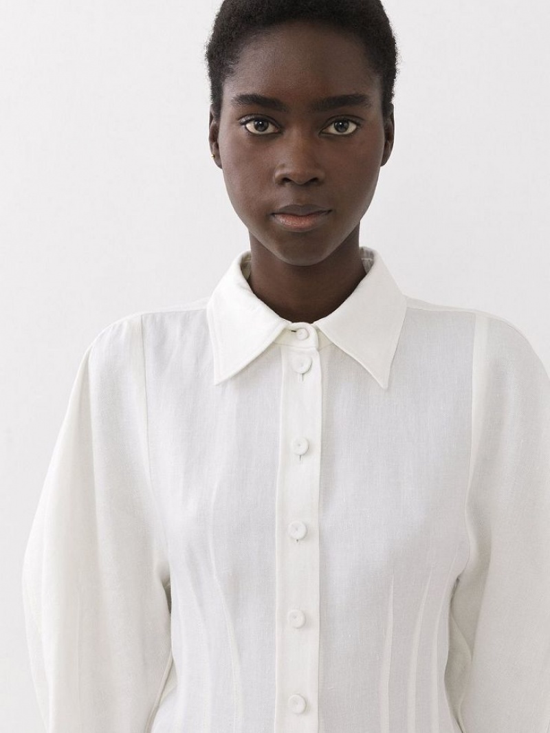 Camisas Chloe Balloon-sleeve Blancos | CHE-SR13874