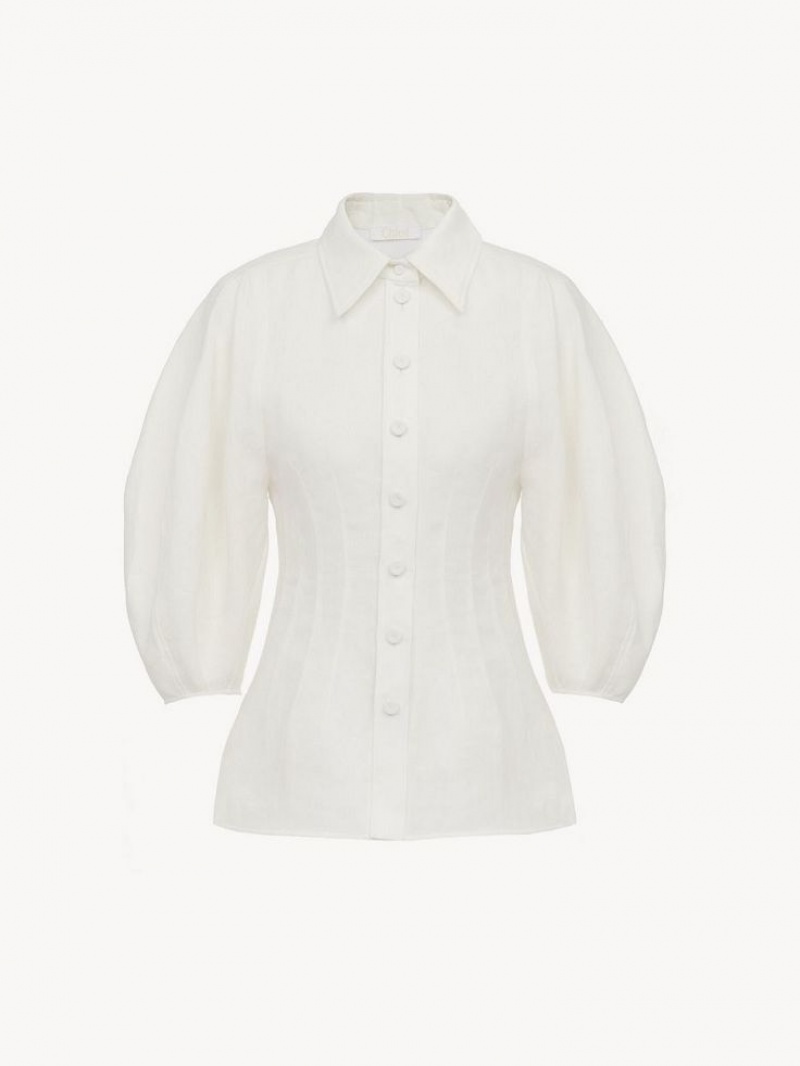 Camisas Chloe Balloon-sleeve Blancos | CHE-SR13874