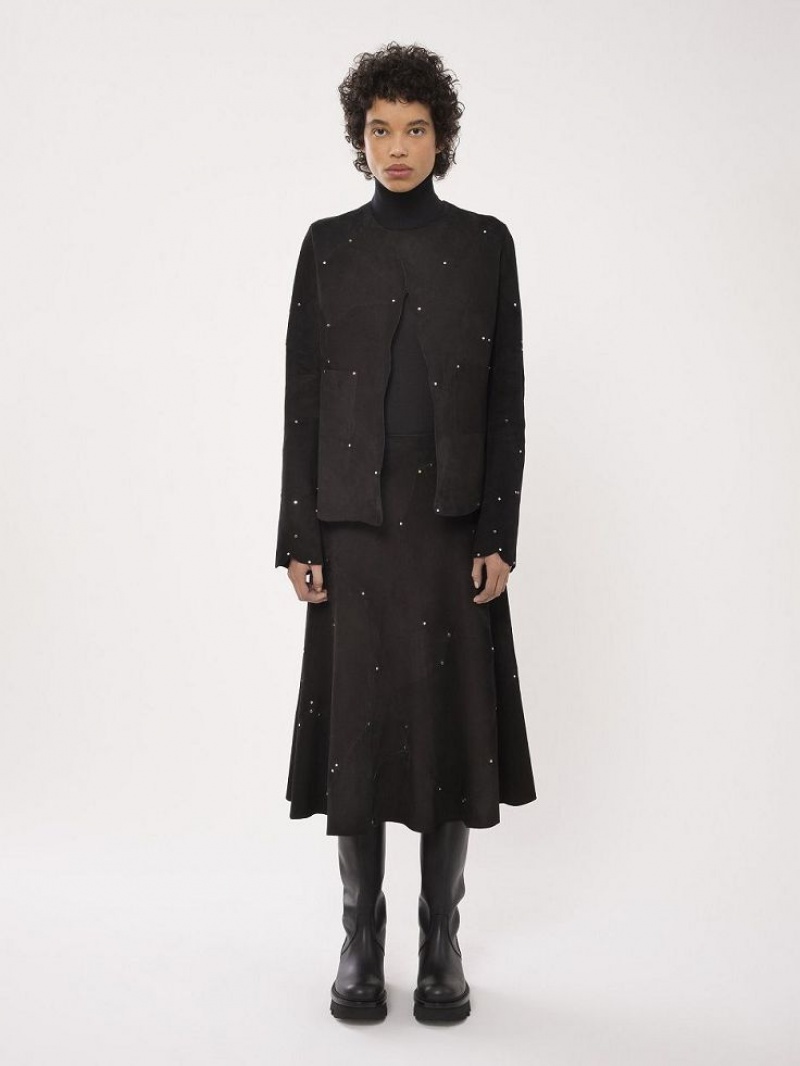 Chamarras Chloe Collarless Fitted Negros | CHE-SR13778