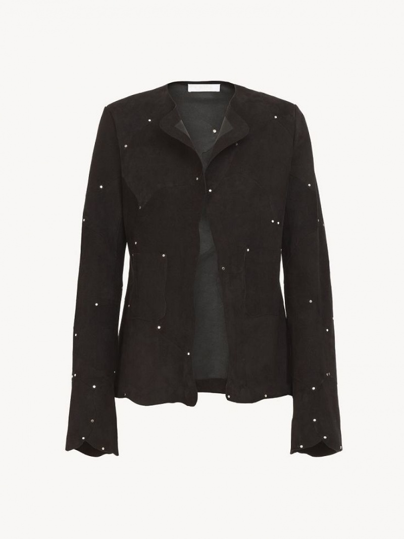 Chamarras Chloe Collarless Fitted Negros | CHE-SR13778