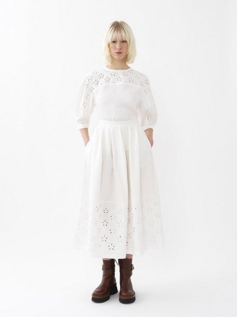 Falda Chloe Embroidered Mid-length Blancos | CHE-SR14076