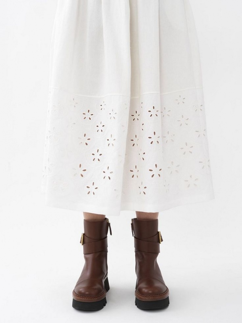 Falda Chloe Embroidered Mid-length Blancos | CHE-SR14076