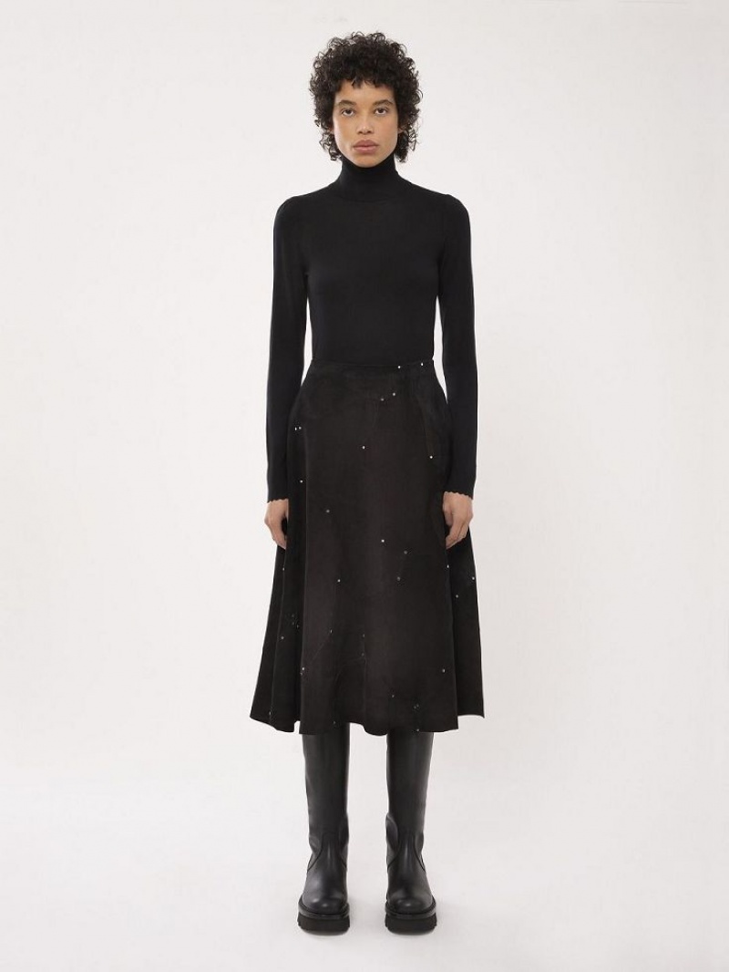 Falda Chloe Flared Midi Negros | CHE-SR14097
